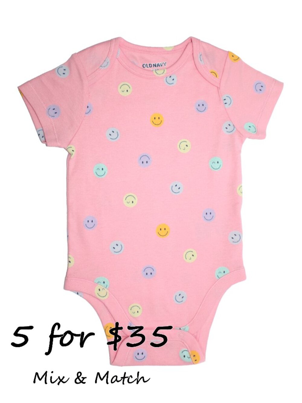 Old Navy Baby Girls' Happy Face Emoji Overall Printed Pink Short-Sleeve Bodysuit